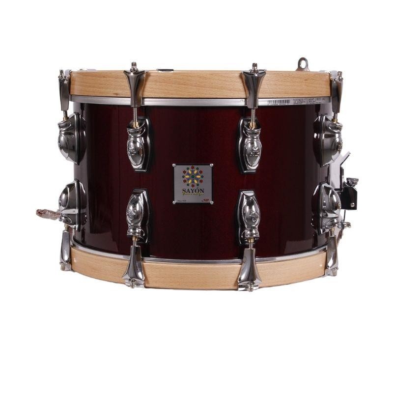 TAMBOR SAYÓN PASIÓN DEL SUR CROME 35,6 Ø X 22 CM ROJO VINO AROS NATURAL LISO