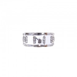 CAIXA DE MADEIRA FORRADA GRANDE 35,6 Ø X 16 CM AROS DE METAL BRANCO